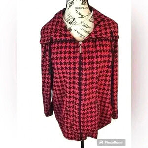 Kim Roger’s Large Jacket Red and Black Chevron Print Full Zip 3/4 sleeves